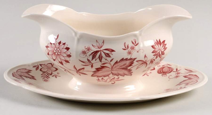 Malvern Red Gravy Boat with Attached Underplate by Johnson Brothers-1