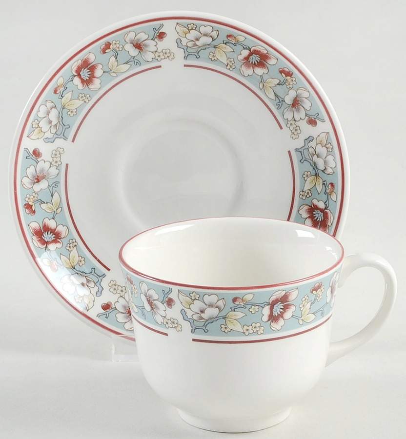 Malvern (Blue Rim) Flat Cup & Saucer Set by Johnson Brothers-1