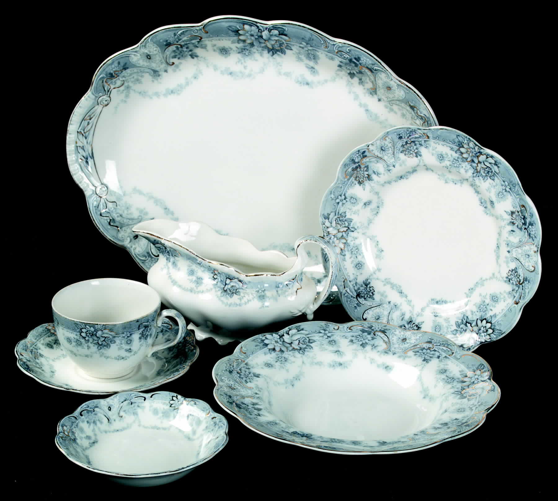 Marlboro Blue Gray (Gold Trim) Fruit/Dessert (Sauce) Bowl by Johnson Brothers-1