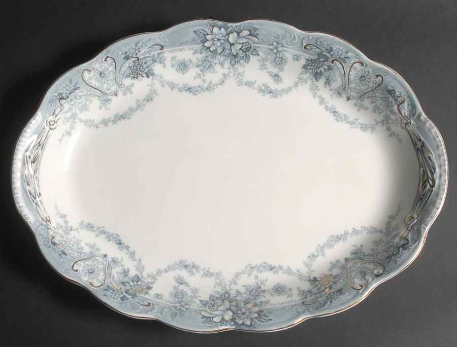 Marlboro Blue Gray (Gold Trim) 16" Oval Serving Platter by Johnson Brothers-1