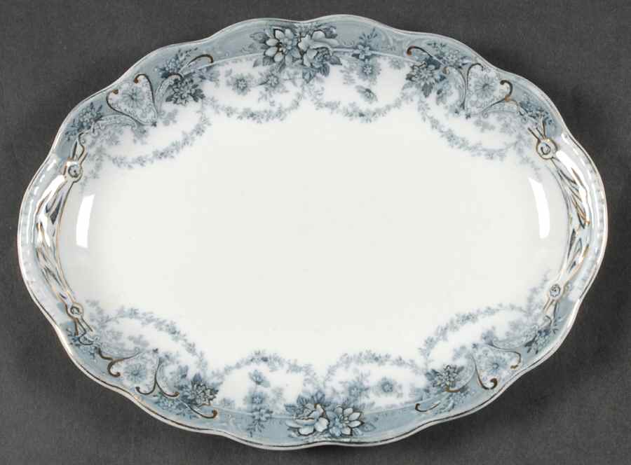 Marlboro Blue Gray (Gold Trim) 10" Oval Serving Platter by Johnson Brothers-1