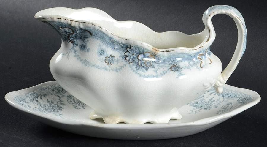 Marlboro Blue Gray (Gold Trim) Gravy Boat & Underplate/Relish by Johnson Brothers-1