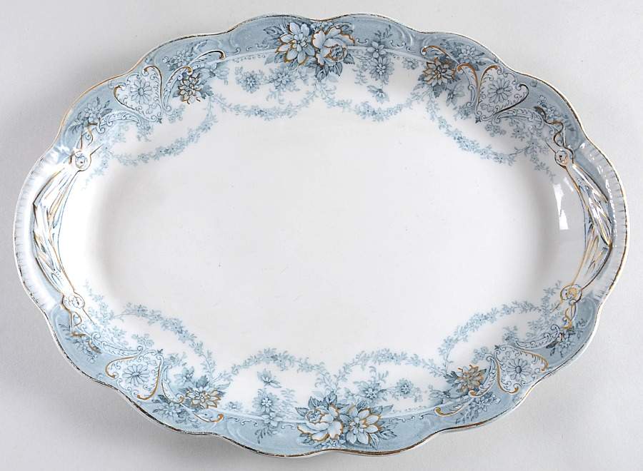 Marlboro Blue Gray (Gold Trim) 12" Oval Serving Platter by Johnson Brothers-1