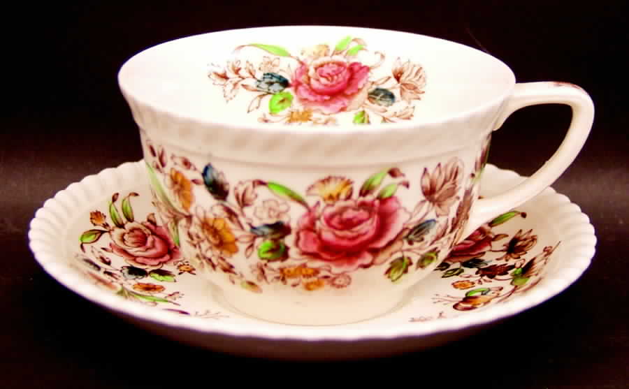Margaret Rose Brown Multi Flat Cup & Saucer Set by Johnson Brothers-1