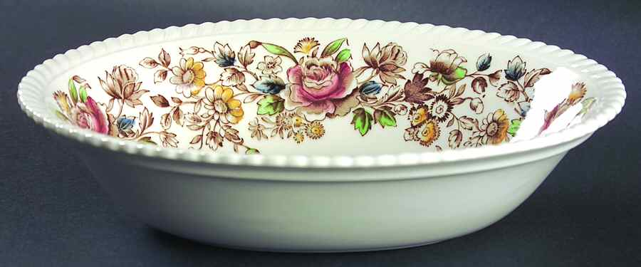 Margaret Rose Brown Multi 9" Oval Vegetable Bowl by Johnson Brothers-1