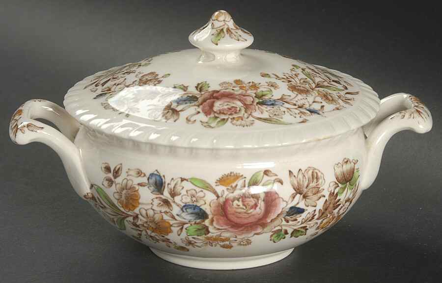 Margaret Rose Brown Multi Sugar Bowl & Lid by Johnson Brothers-1