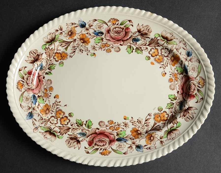 Margaret Rose Brown Multi 10" Oval Serving Platter by Johnson Brothers-1