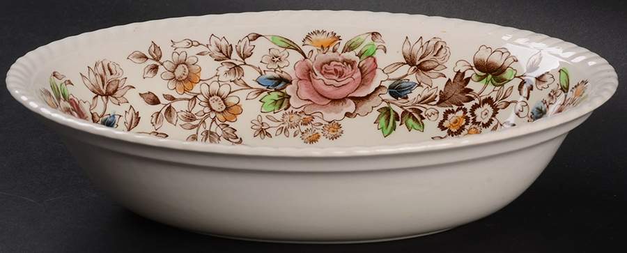 Margaret Rose Brown Multi 9" Oval Vegetable Bowl by Johnson Brothers-1