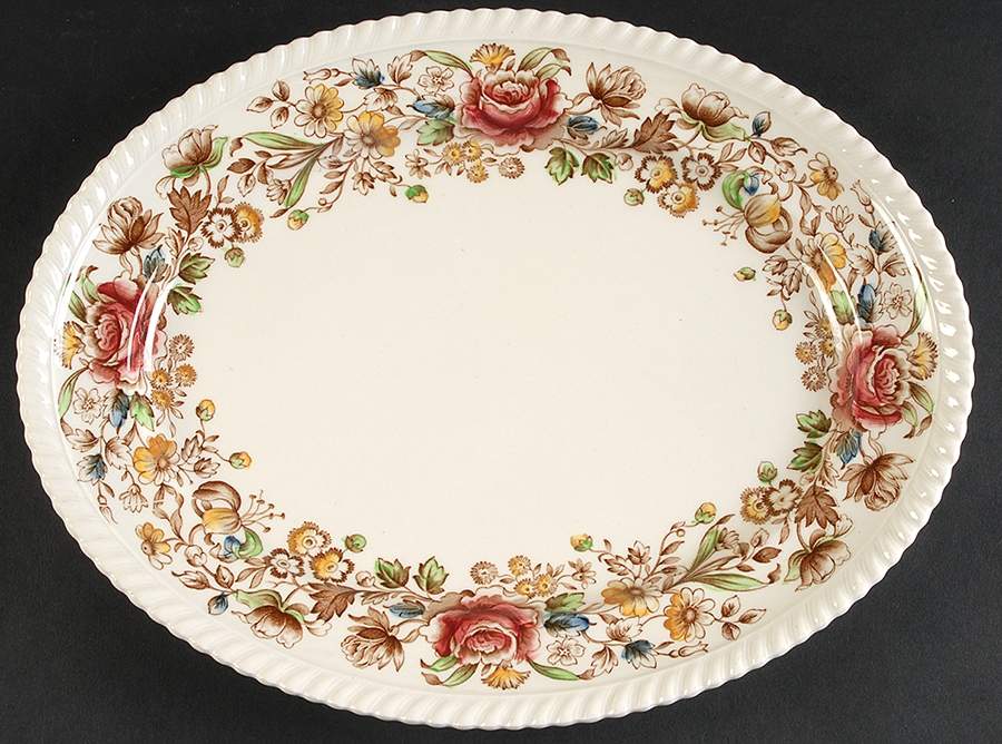 Margaret Rose Brown Multi 12" Oval Serving Platter by Johnson Brothers-1