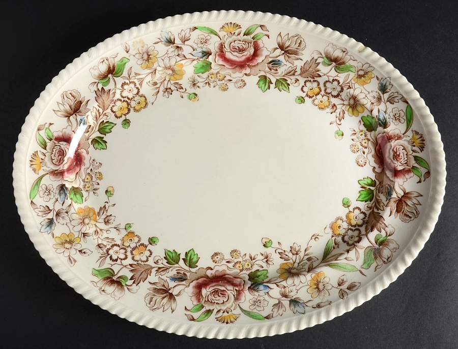 Margaret Rose Brown Multi 14" Oval Serving Platter by Johnson Brothers-1