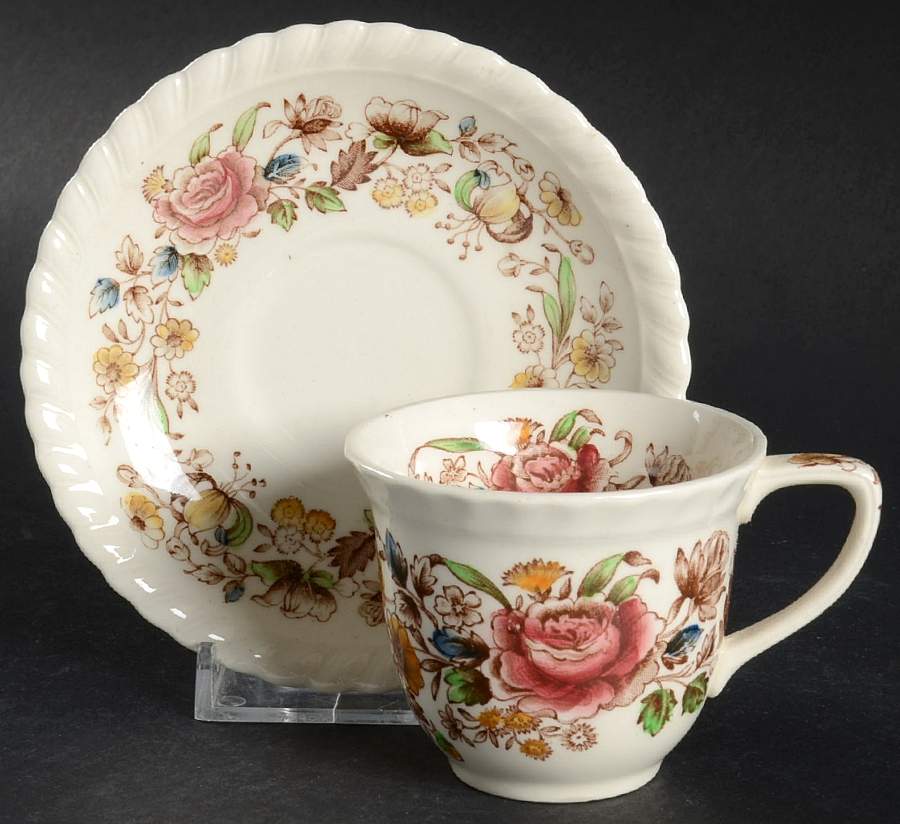 Margaret Rose Brown Multi Flat Demitasse Cup & Saucer Set by Johnson Brothers-1