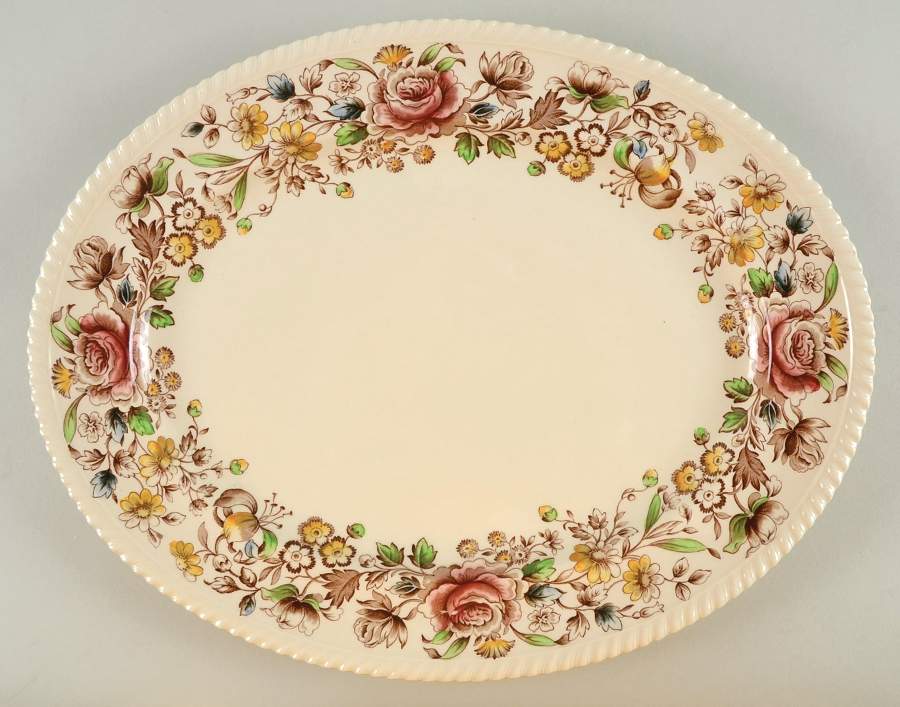 Margaret Rose Brown Multi 16" Oval Serving Platter by Johnson Brothers-1