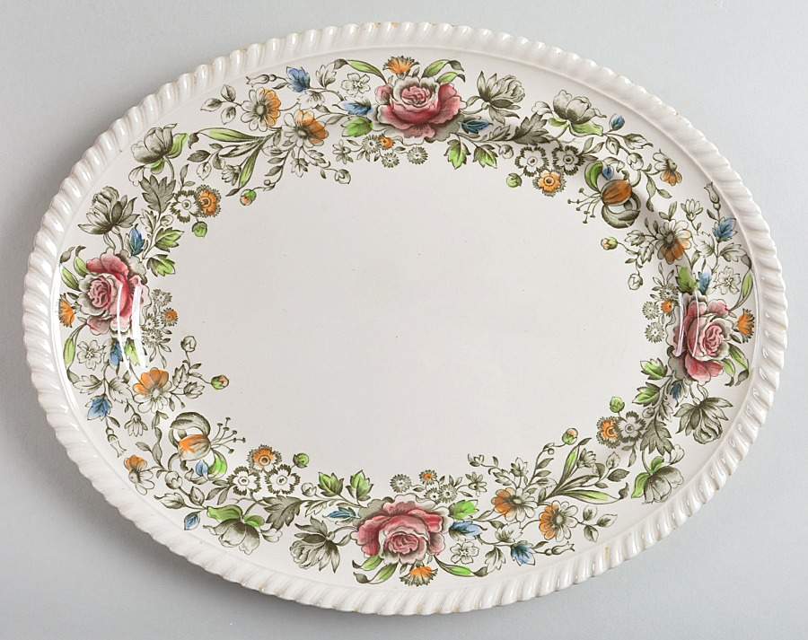 Margaret Rose Green Multicolor 12" Oval Serving Platter by Johnson Brothers-1