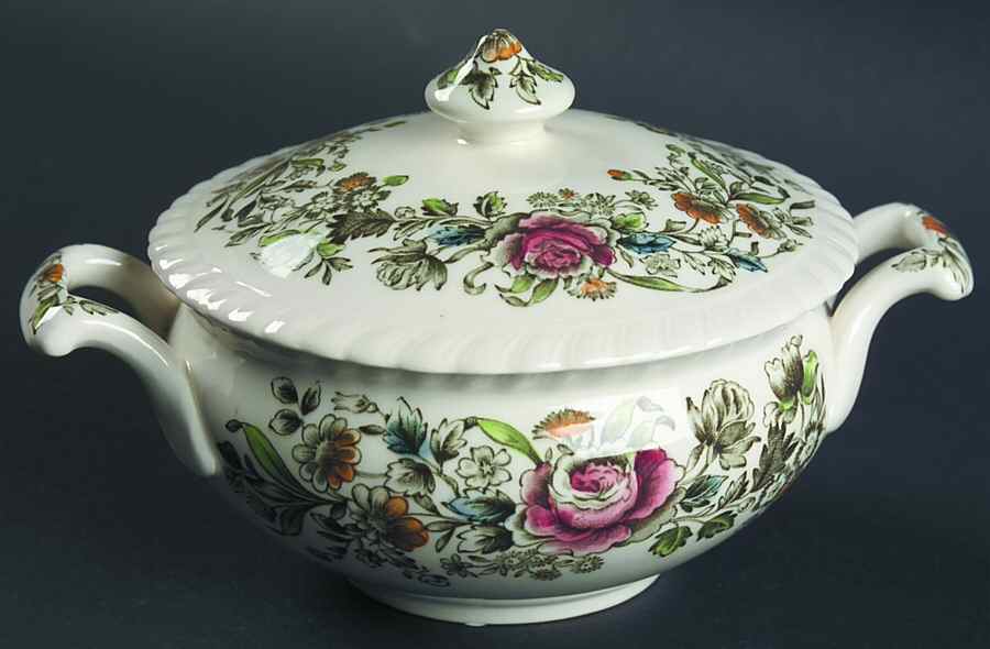 Margaret Rose Green Multicolor Sugar Bowl & Lid by Johnson Brothers-1