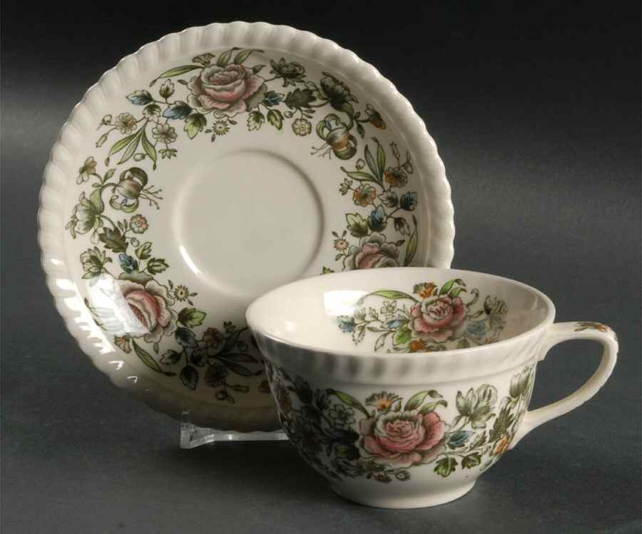 Margaret Rose Green Multicolor Flat Cup & Saucer Set by Johnson Brothers-1