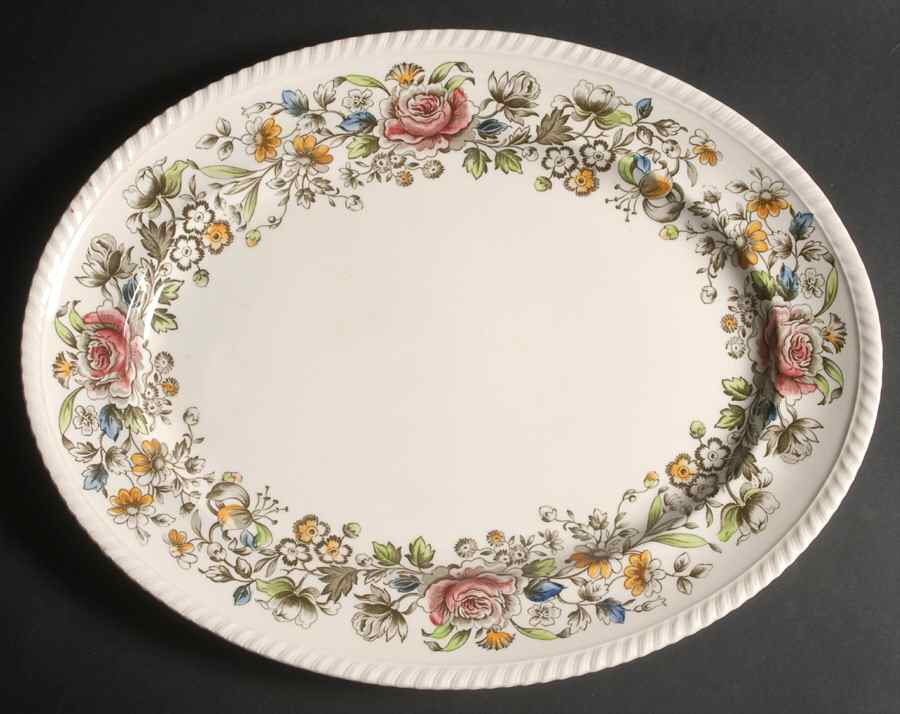 Margaret Rose Green Multicolor 16" Oval Serving Platter by Johnson Brothers-1