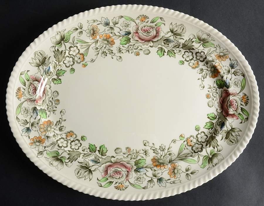 Margaret Rose Green Multicolor 14" Oval Serving Platter by Johnson Brothers-1