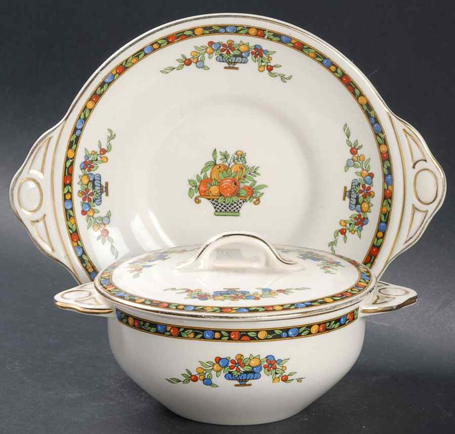Marjorie Cream Soup Bowl & Saucer Set with Lid by Johnson Brothers-1