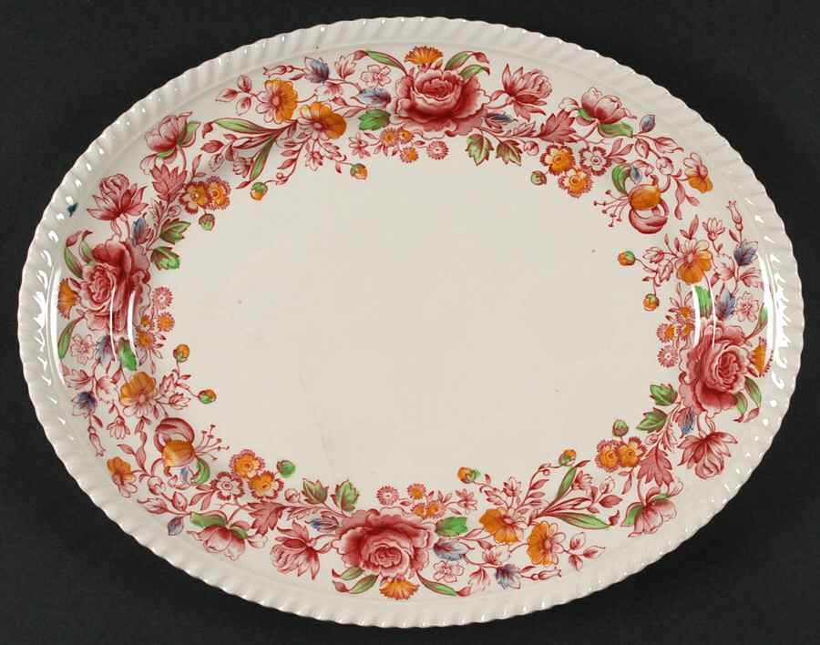 Margaret Rose Pink Multicolor 12" Oval Serving Platter by Johnson Brothers-1