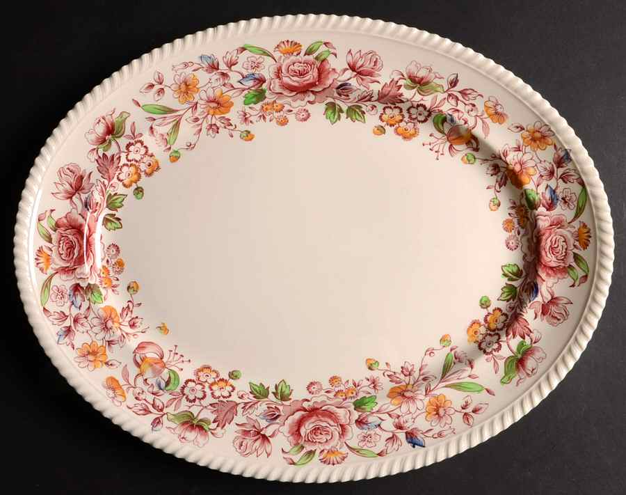 Margaret Rose Pink Multicolor 16" Oval Serving Platter by Johnson Brothers-1