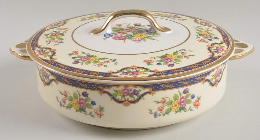 Mayfair (Floral Center, Gold Trim) Round Covered Vegetable by Johnson Brothers-1