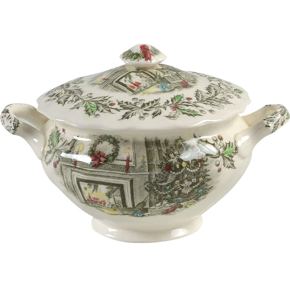 Merry Christmas ("A Genuine Hand Engraving") Sugar Bowl & Lid by Johnson Brothers-1