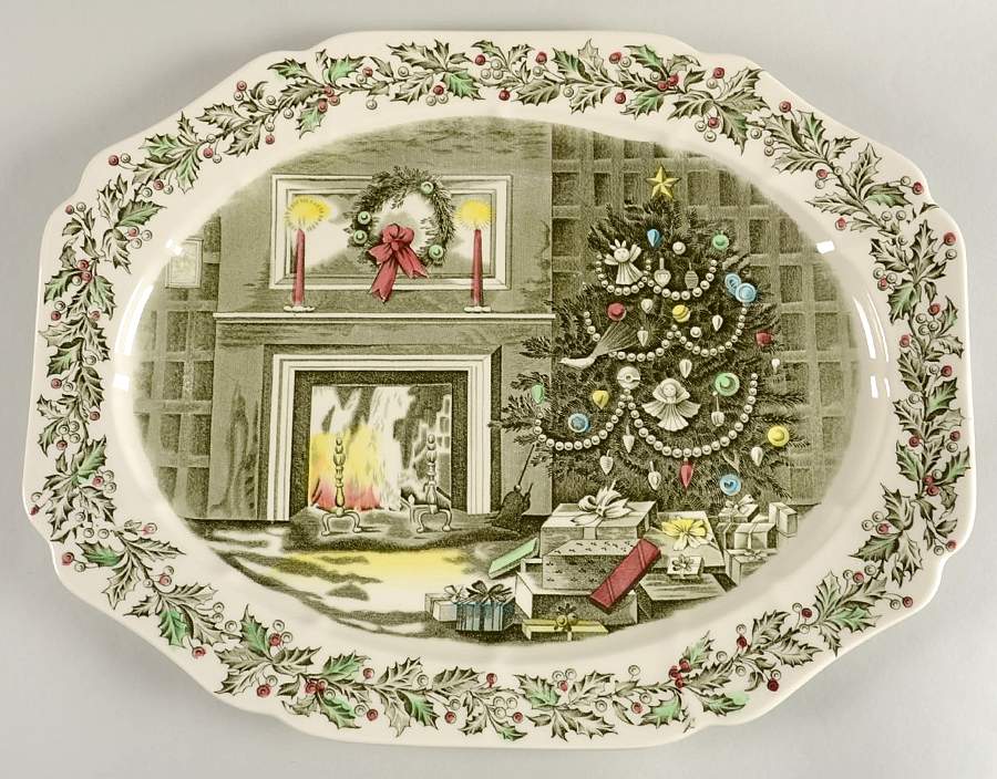 Merry Christmas ("A Genuine Hand Engraving") 19" Oval Serving Platter by Johnson Brothers-1