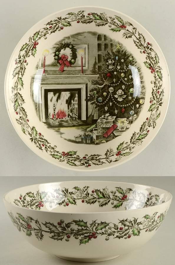 Merry Christmas ("A Genuine Hand Engraving") 12" Salad Serving/Punch Bowl by Johnson Brothers-1
