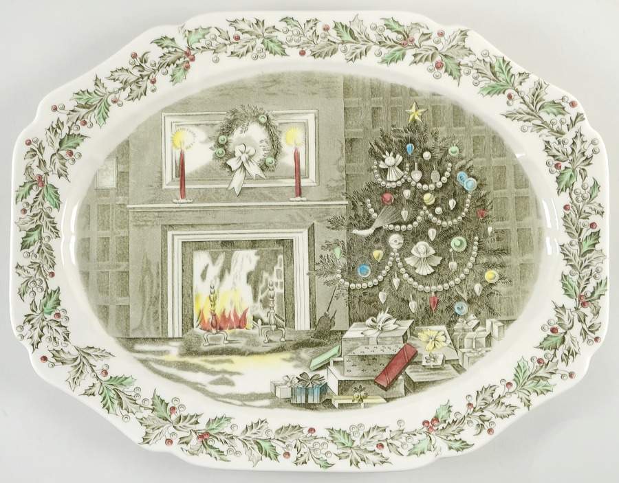 Merry Christmas ("A Genuine Hand Engraving") 20" Oval Serving Platter by Johnson Brothers-1