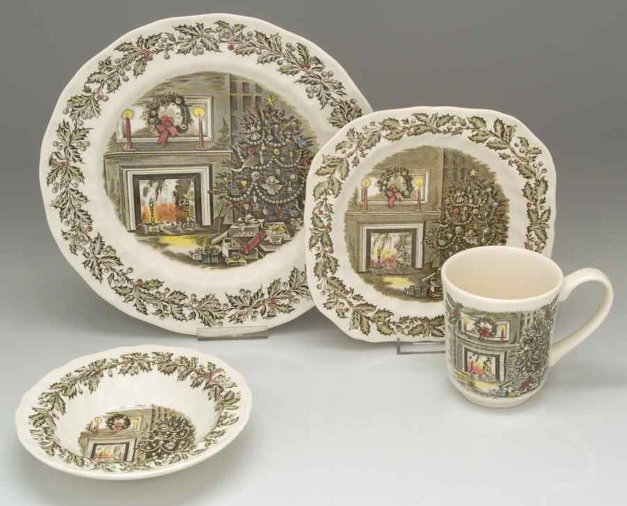 Merry Christmas ("A Genuine Hand Engraving") 4 Piece Place Set = DP, SPS, FRR, MUGM4 by Johnson Brothers-1
