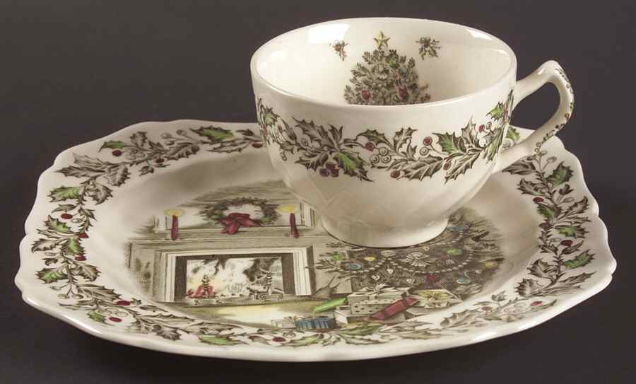 Merry Christmas ("A Genuine Hand Engraving") Snack Plate & Cup Set by Johnson Brothers-1