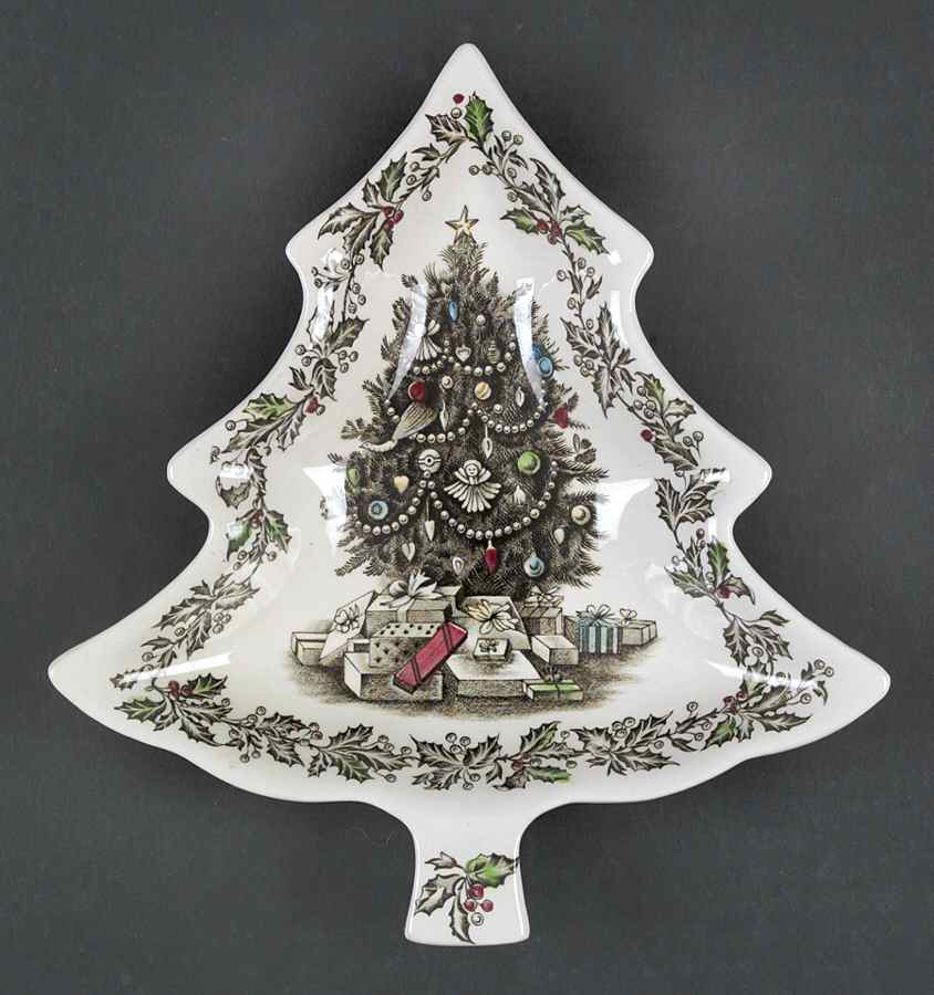 Merry Christmas ("A Genuine Hand Engraving") Small Tree Shaped Dish by Johnson Brothers-1