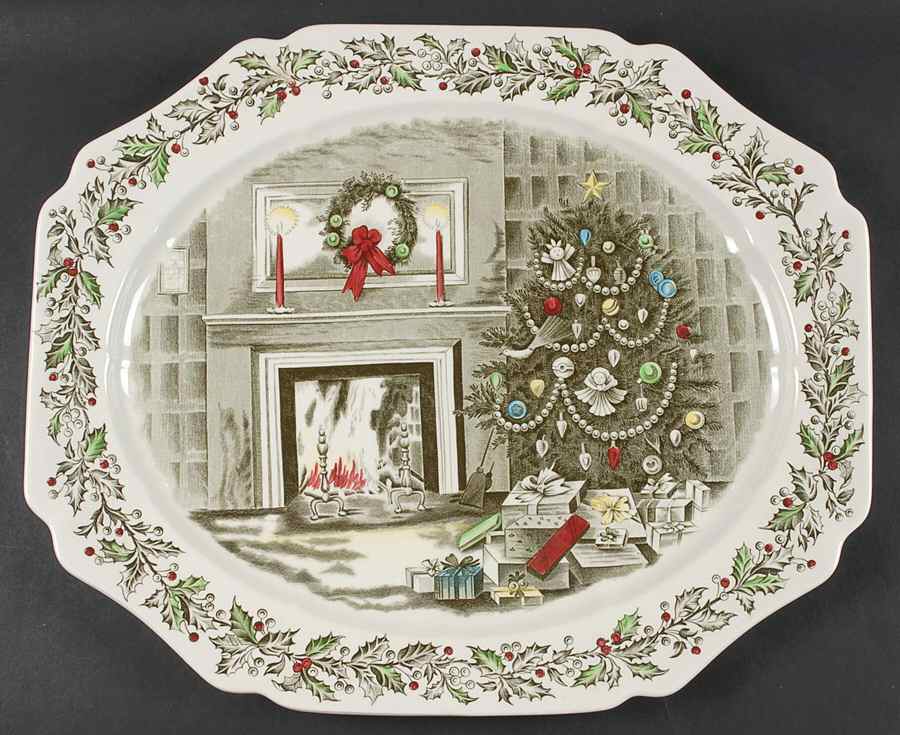Merry Christmas ("A Genuine Hand Engraving") 17" Oval Serving Platter by Johnson Brothers-1