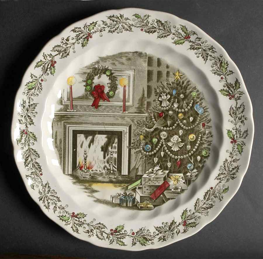 Merry Christmas ("A Genuine Hand Engraving") 12" Chop Plate (Round Platter) by Johnson Brothers-1