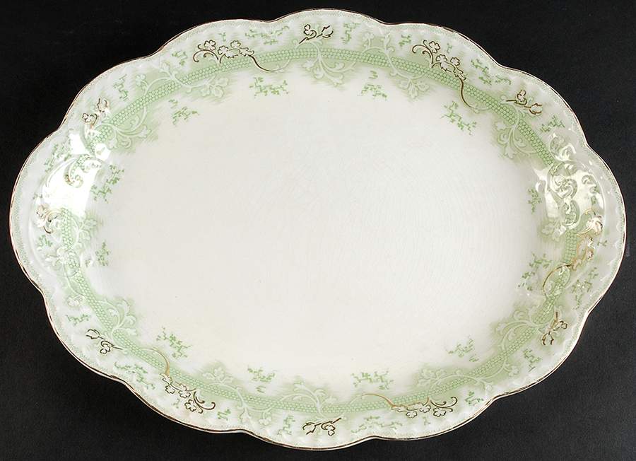 The Mikado Green 14" Oval Serving Platter by Johnson Brothers-1