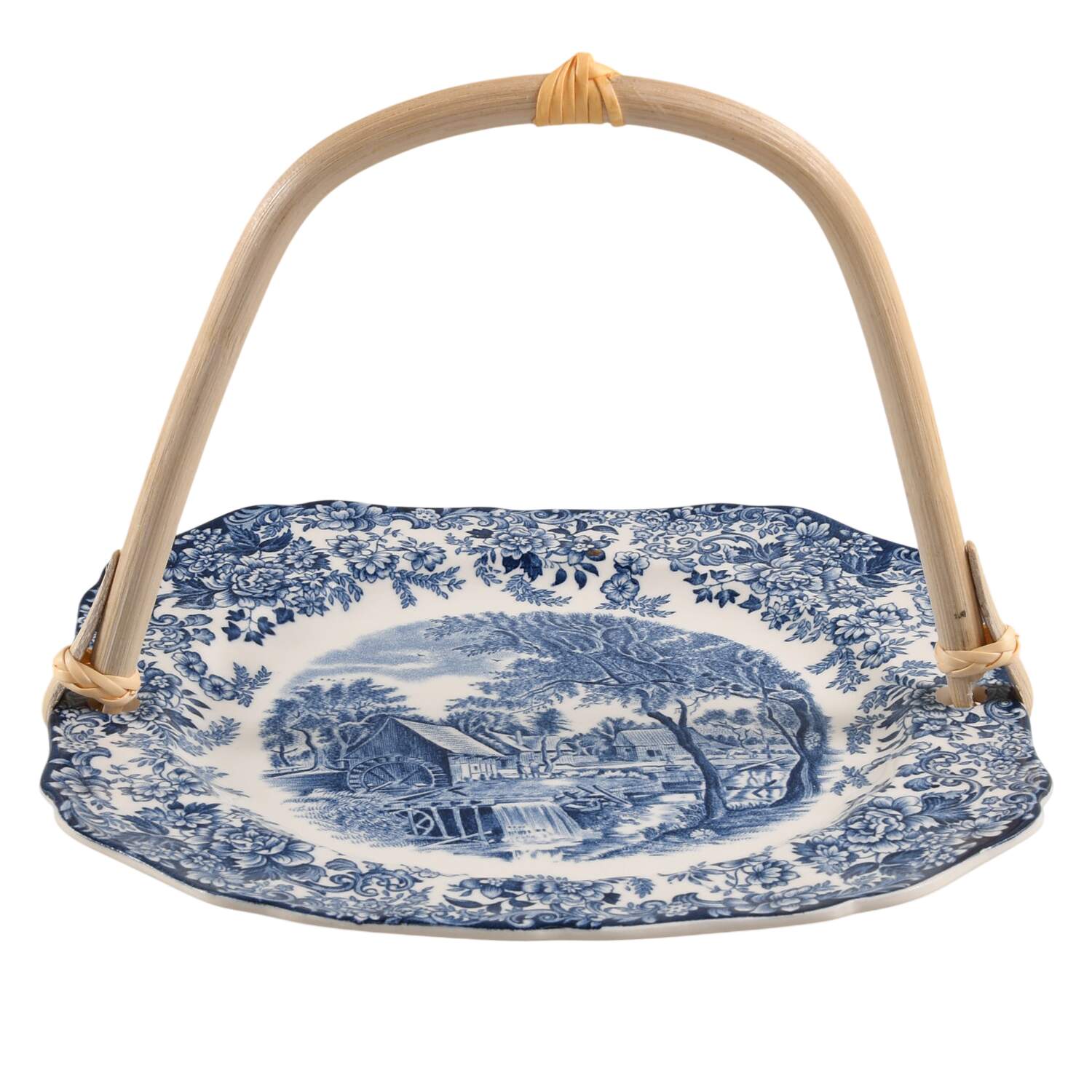 Millstream Blue 5 3/8"-5 5/8" Bamboo Handled Serving Plate  HC by Johnson Brothers-1