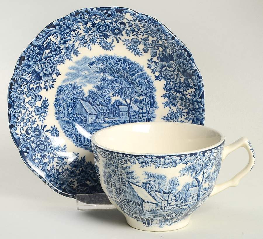 Millstream Blue Flat Cup & Saucer Set by Johnson Brothers-1