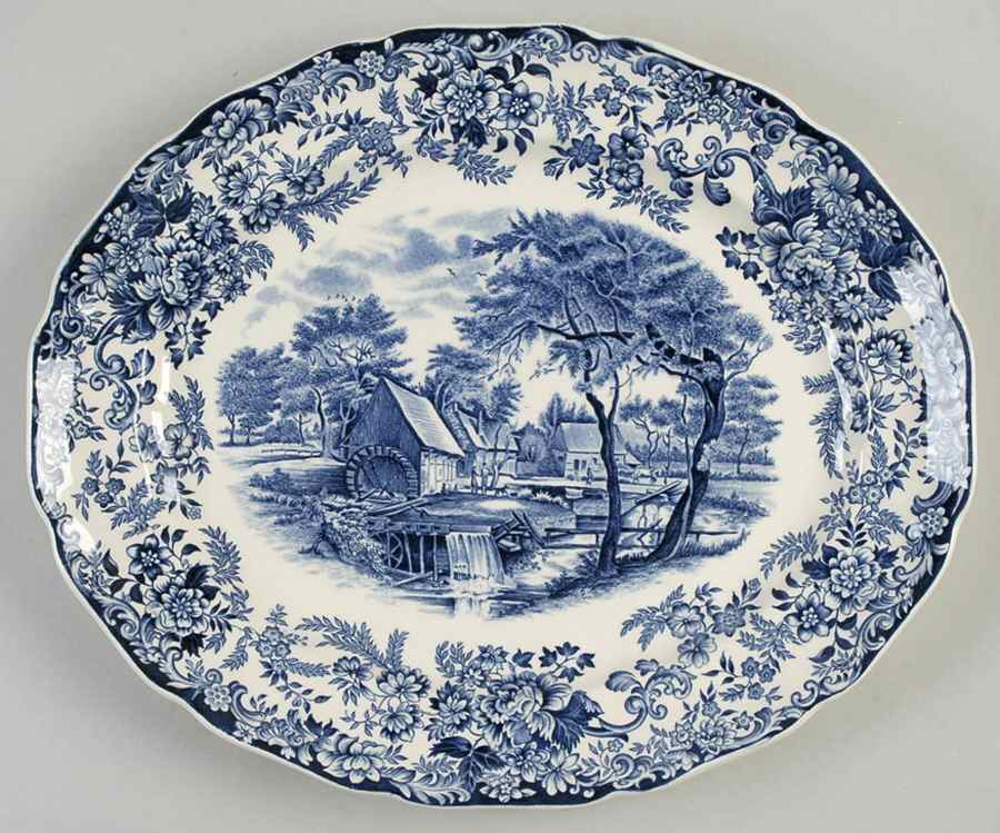 Millstream Blue 13" Oval Serving Platter by Johnson Brothers-1