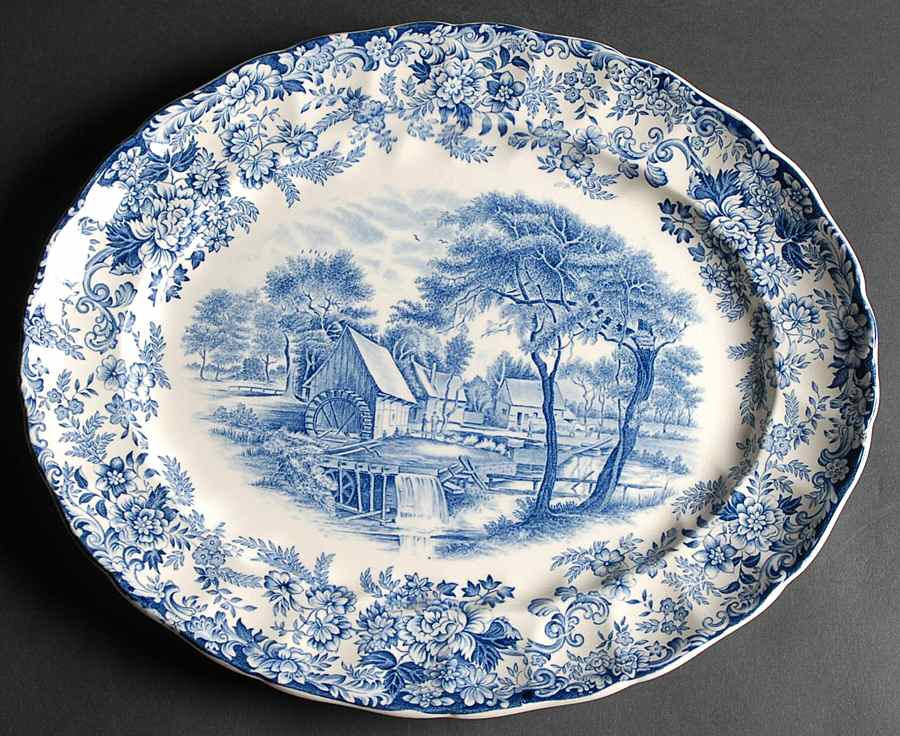 Millstream Blue 15" Oval Serving Platter by Johnson Brothers-1