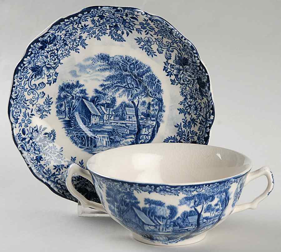Millstream Blue Flat Cream Soup Bowl & Saucer Set by Johnson Brothers-1