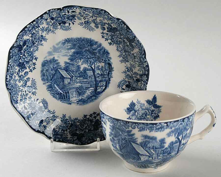 Millstream Blue Flat Cup & Saucer Set by Johnson Brothers-1