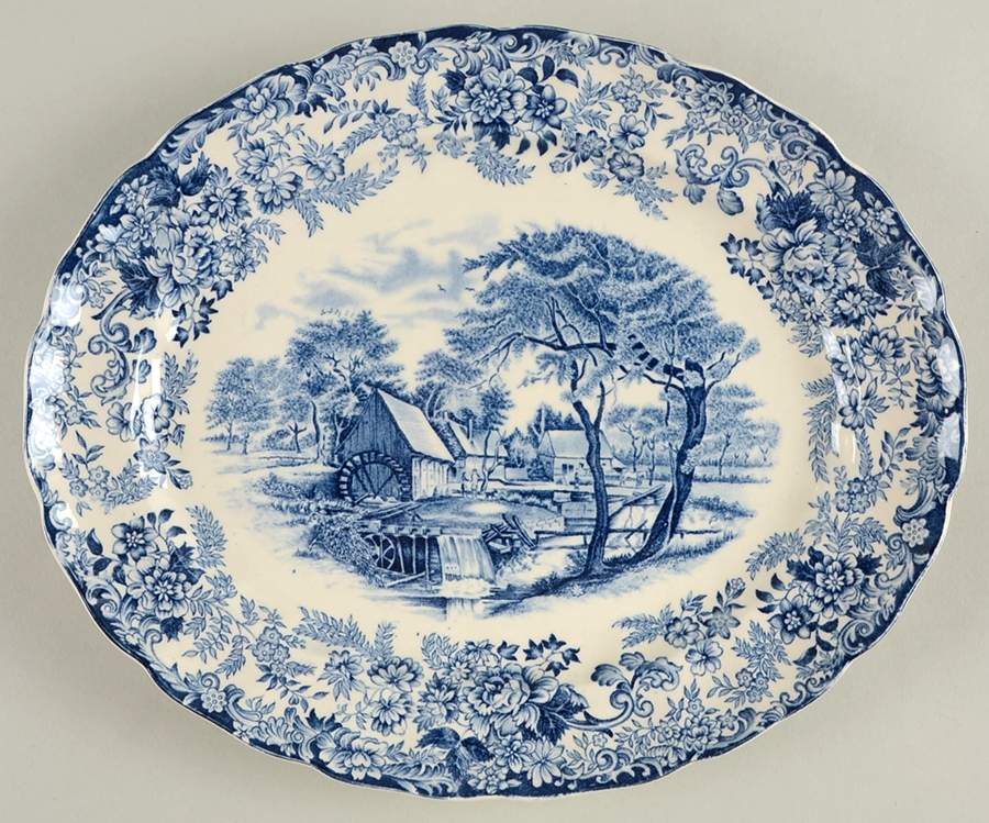 Millstream Blue 11" Oval Serving Platter by Johnson Brothers-1