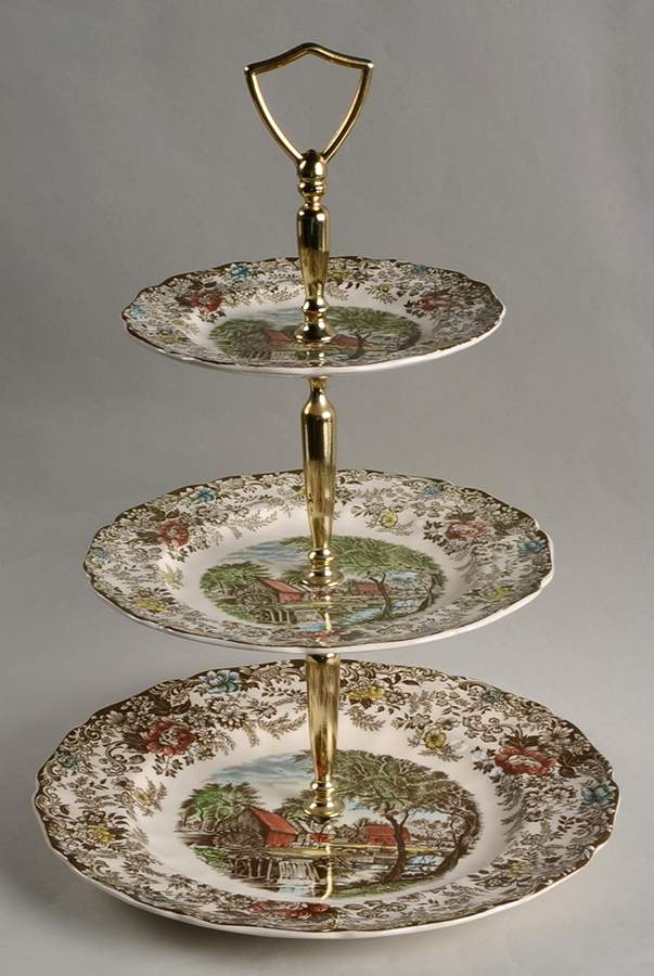 Millstream Brown Multicolor 3-Tiered Serving Tray (DP, SP, BB) by Johnson Brothers-1