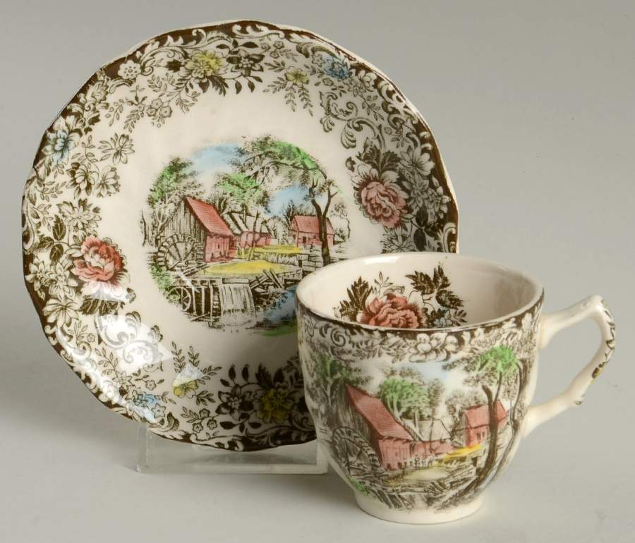 Millstream Brown Multicolor Flat Demitasse Cup & Saucer Set by Johnson Brothers-1