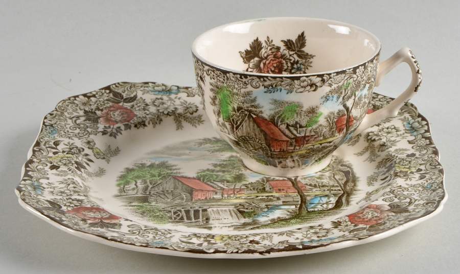 Millstream Brown Multicolor Snack Plate & Cup Set by Johnson Brothers-1