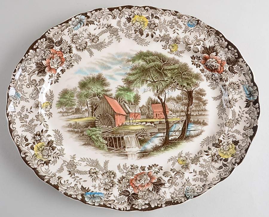 Millstream Brown Multicolor 15" Oval Serving Platter by Johnson Brothers-1