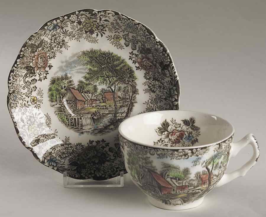 Millstream Brown Multicolor Flat Cup & Saucer Set by Johnson Brothers-1