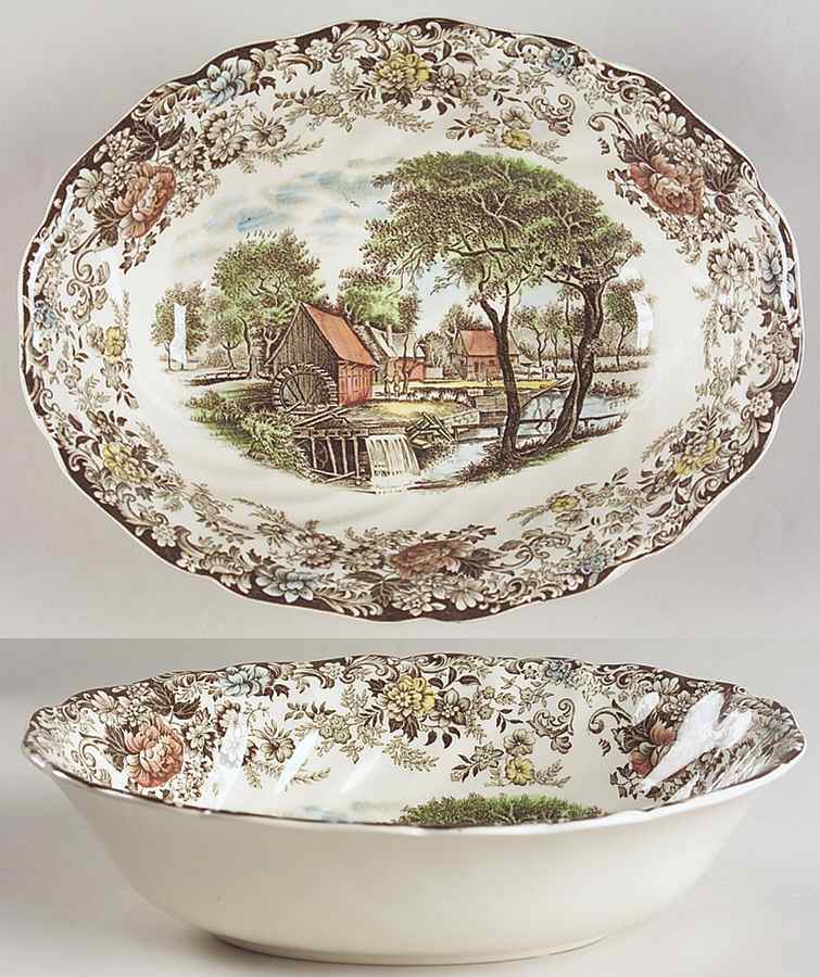 Millstream Brown Multicolor 8" Oval Vegetable Bowl by Johnson Brothers-1