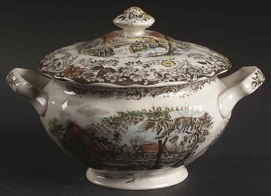 Millstream Brown Multicolor Sugar Bowl & Lid by Johnson Brothers-1