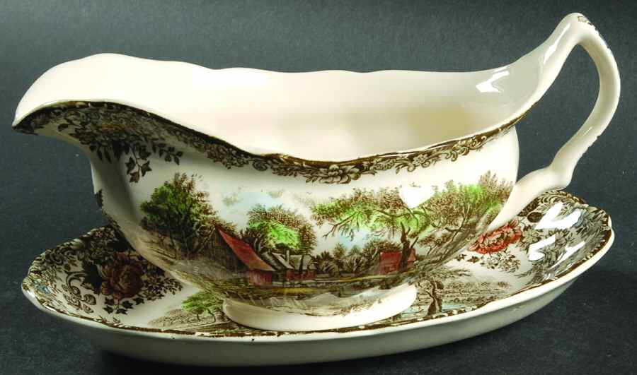 Millstream Brown Multicolor Gravy Boat & Underplate/Relish by Johnson Brothers-1